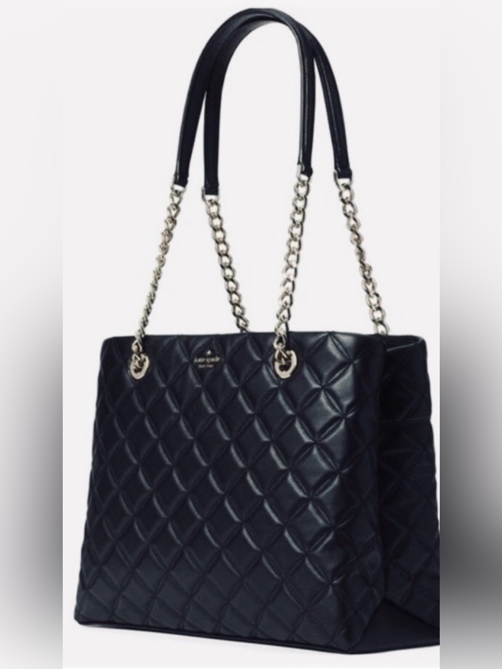 NWT kate spade Natalia Black Quilted Leather  Handbag with Chain-Accent Straps